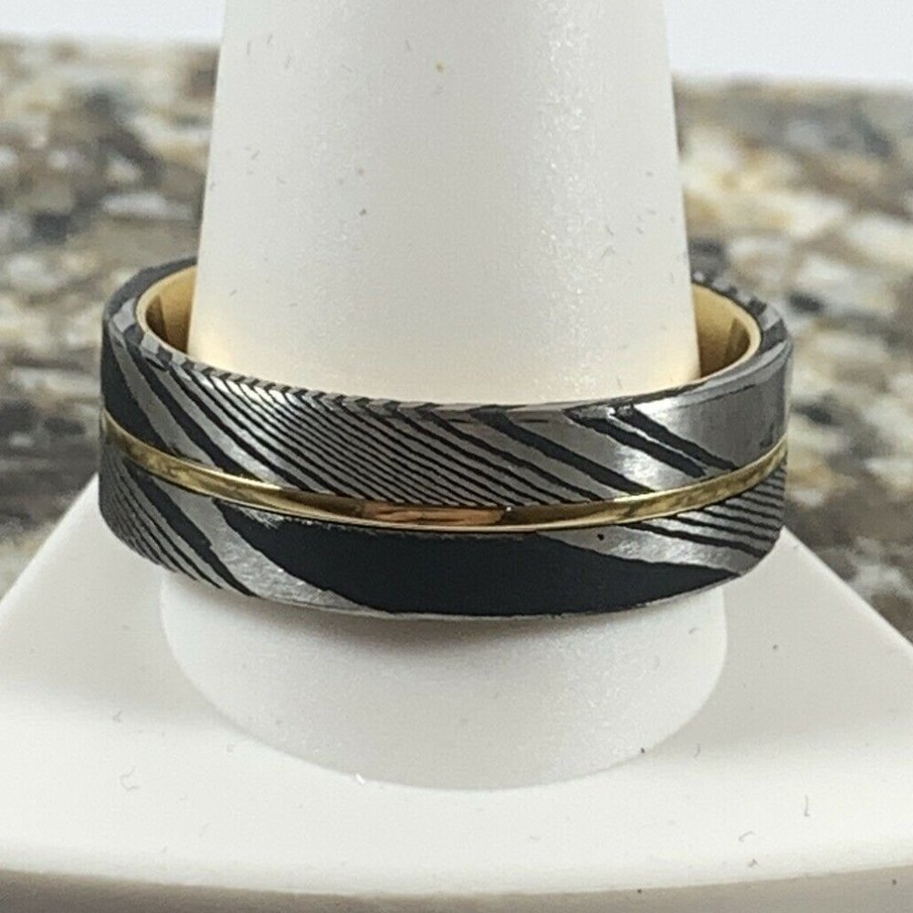 8mm Wood Effect Tungsten Ring Rose Gold sz 13.5